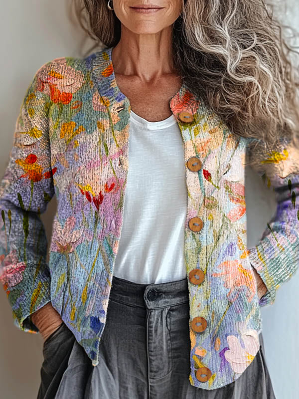 womens-vintage-floral-art-print-buttoned-cardigan-sweater-he47