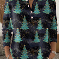 Vintage Winter Christmas Tree Painting Art Print Buttoned Cardigan Sweater