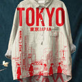 Women's Japanese Art  Print Casual Cotton And Linen Shirt
