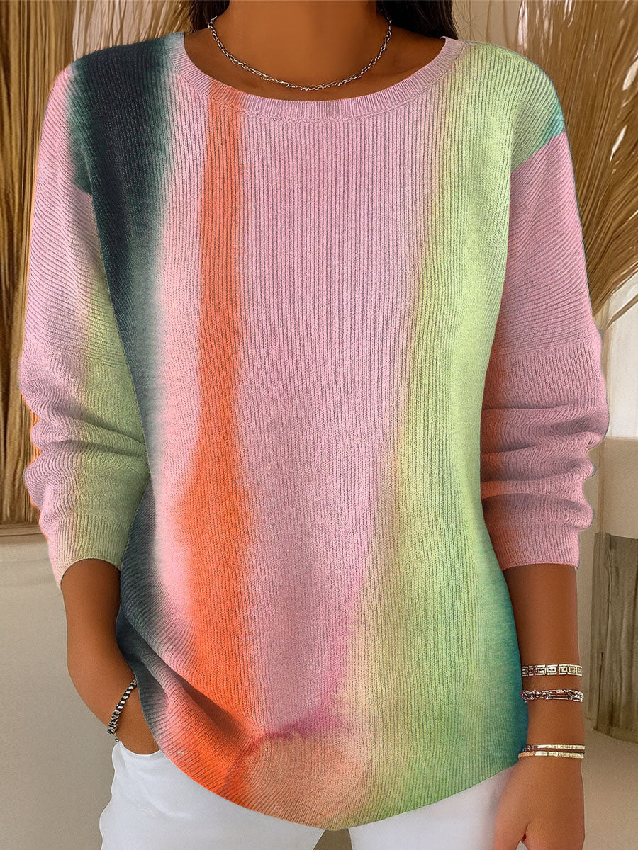 womens-colorful-gradient-stripe-print-casual-pullover-sweater
