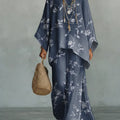 Women's Vintage Flower Pattern Print Casual Cotton Linen Suits