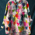 Women's Vintage Loving Heart Art Print Casual Cotton And Linen Shirt