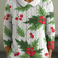 Women's Christmas Leaf Fruit Print Casual Peter Pan Collar 3/4 Sleeve Sweater