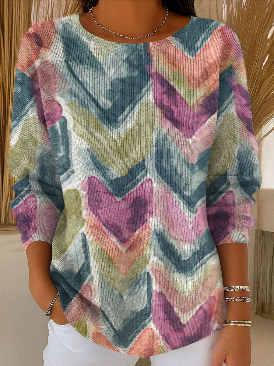 womens-v-shape-blending-art-print-casual-pullover-sweater