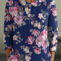 pull vintage à imprimé floral pour femme, col Claudine, manches 3/4, style décontracté, je7f