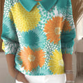 Women's Flowers Pattern Print Casual Print Peter Pan Collar 3/4 Sleeve Sweater