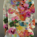 Women's Vintage Flower Art Print Casual Pullover Sweater