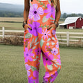 Damen-Jumpsuit mit Vintage-Blumenmuster, lässig, aus 100 % Baumwolle, weites Bein 