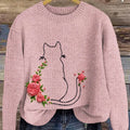 lovely-cat-art-print-knit-pullover-sweater