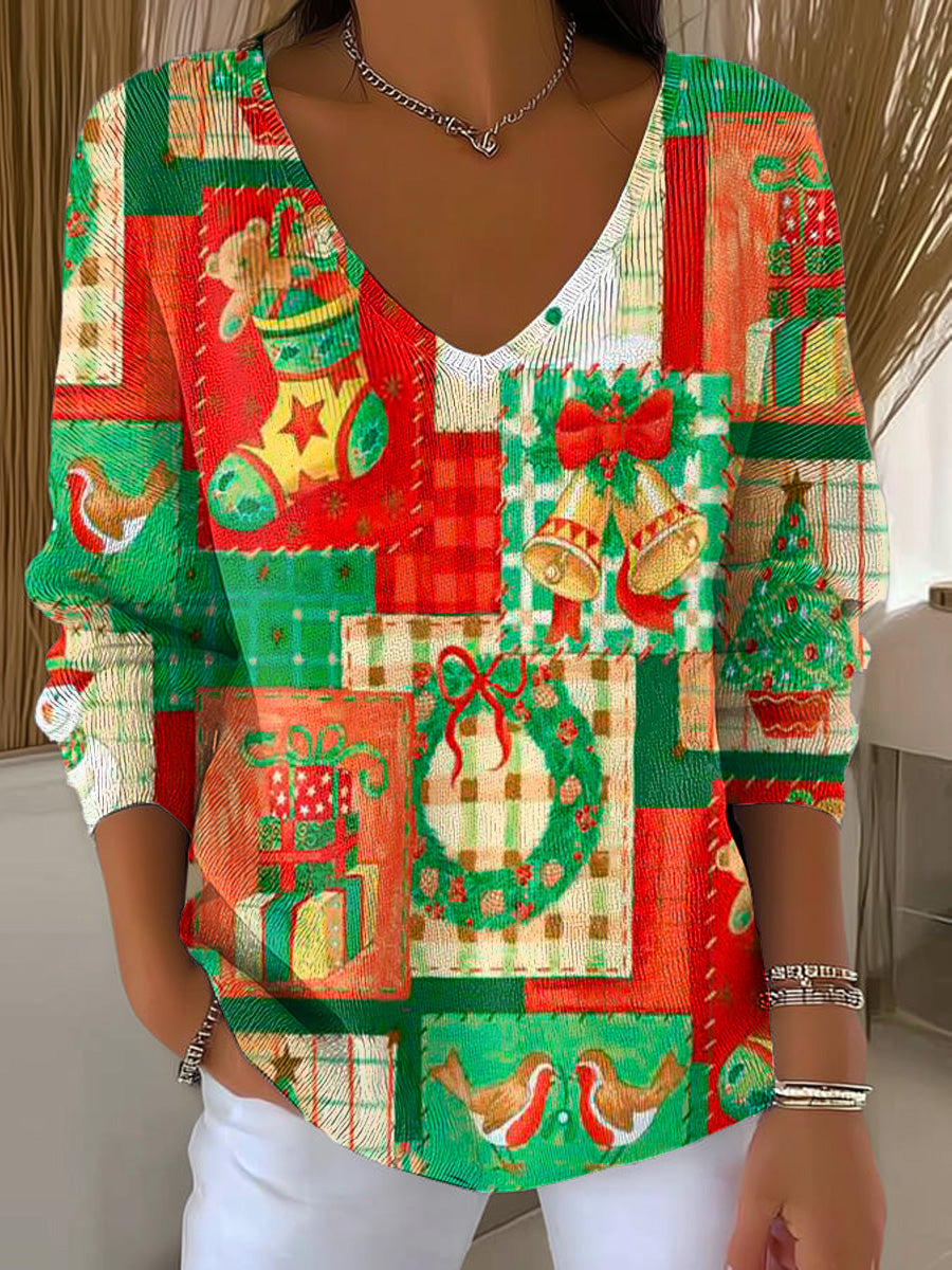 Women's Merry Christmas! Beautiful And Colorful Christmas Pattern Art Print Casual Pullover Sweater