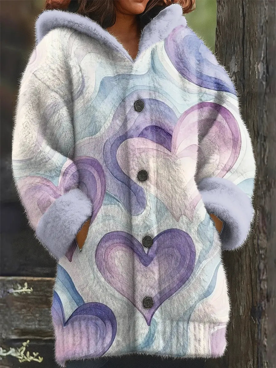 Purple Heart Printed Knit Hoodie