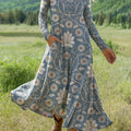 Women's Vintage Flower Art Print Long-sleeved Dress