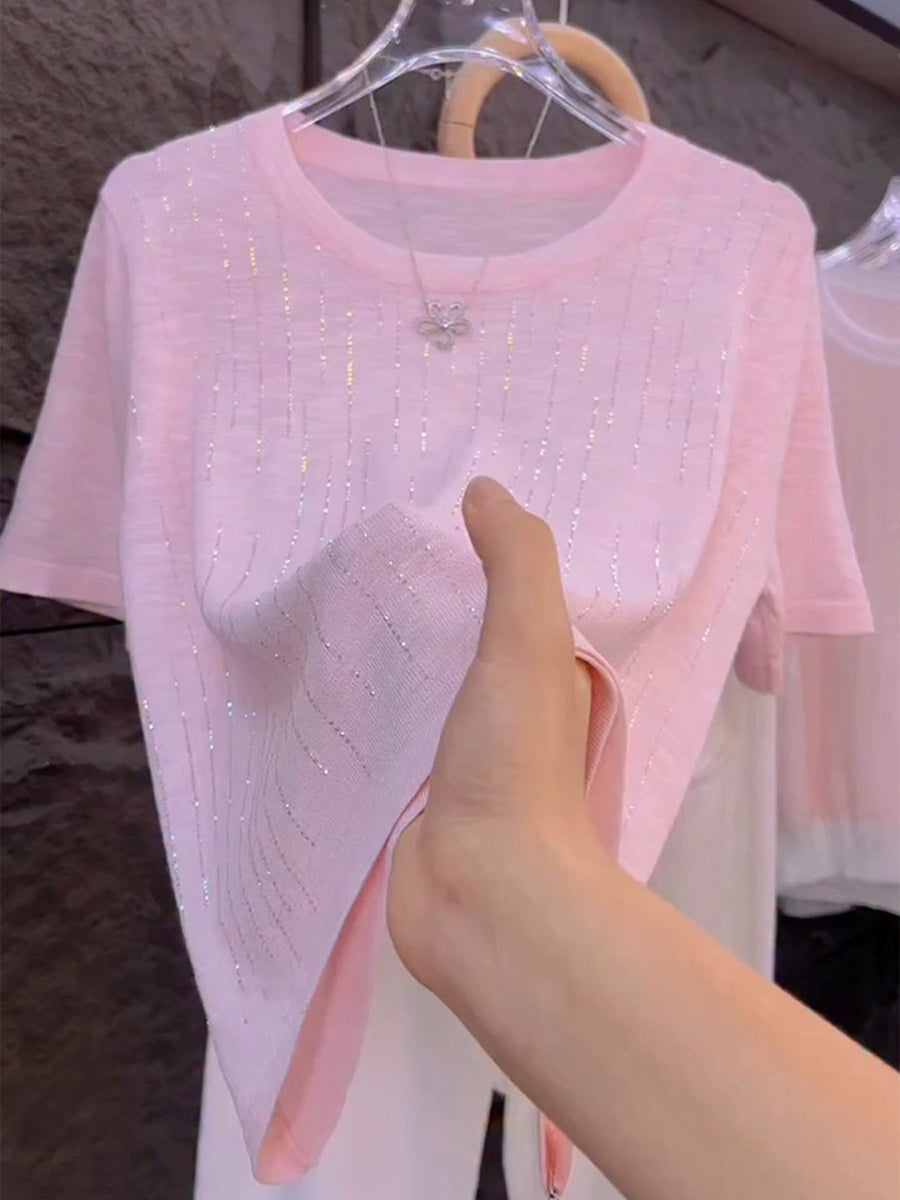 casual-crew-neck-short-sleeve-knitted-rhinestone-sweater