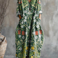 Women's Vintage Floral Art Pattern Print Pocket V-neck Cotton Dress