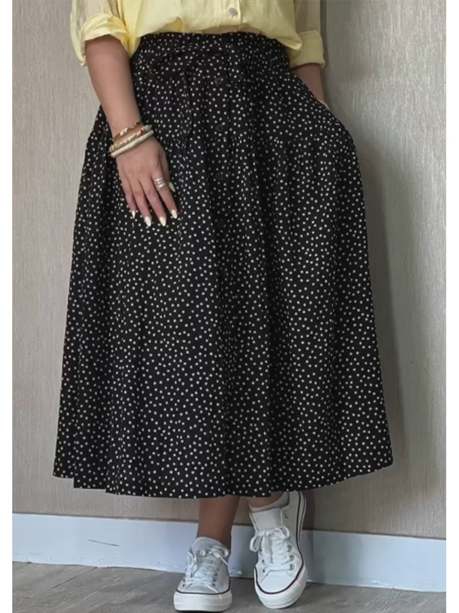 Women's Black Polka Dot Casual Cotton Skirt