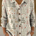 Women's Christmas Tree Art Print Casual Lapel Sweater