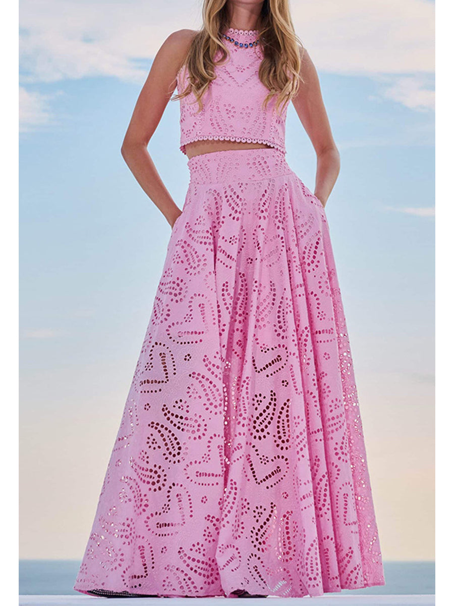 Women's Cotton Embroidered Vest and Skirt Two-piece Set