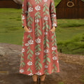 Women's Beautiful Vintage Floral Art Print Cotton Lapel Button-Down Shirt Dress