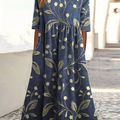 Women's Vintage Floral Art Print Pocket Cotton Dress