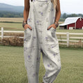 Women's  Vintage Flower Art Print Casual 100% Cotton Wide Leg Jumpsuit