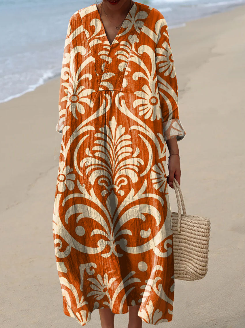 Women's  Symmetrical Art Flowers  Print Casual Dress