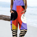 Women's Artistic Colourful Geometry Print Casual 100% Cotton Wide Leg Jumpsuit