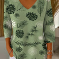 Women's Christmas Graphic Print V-Neck 3/4 Sleeve Casual Loose Pullover Sweater