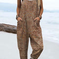 Women's Boho Vintage Art Print Casual 100% Cotton Wide Leg Jumpsuit