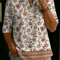 Women's Floral Pattern Art Print Casual Cotton Shirt