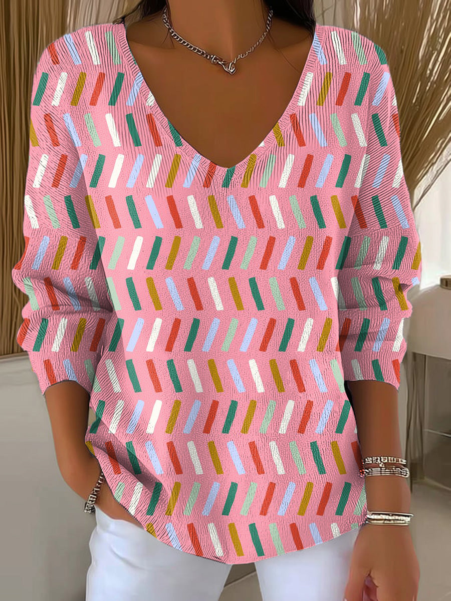 Women's Beautiful Colorful Striped Painting Art Print Casual Pullover Sweater