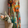 Women's Colorful Abstract Sunflower Painting Art Print Linen Pocket Dress