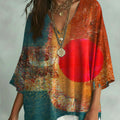 Women's Vintage Abstract Geometry Art Print V-neck Loose Shirt