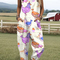 Women's Funny Chick Art Print Casual 100% Cotton Wide Leg Jumpsuit