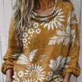 Women's Vintage Ethnic Floral Painting Art Print Casual Long Sleeve Comfortable Cotton Shirt