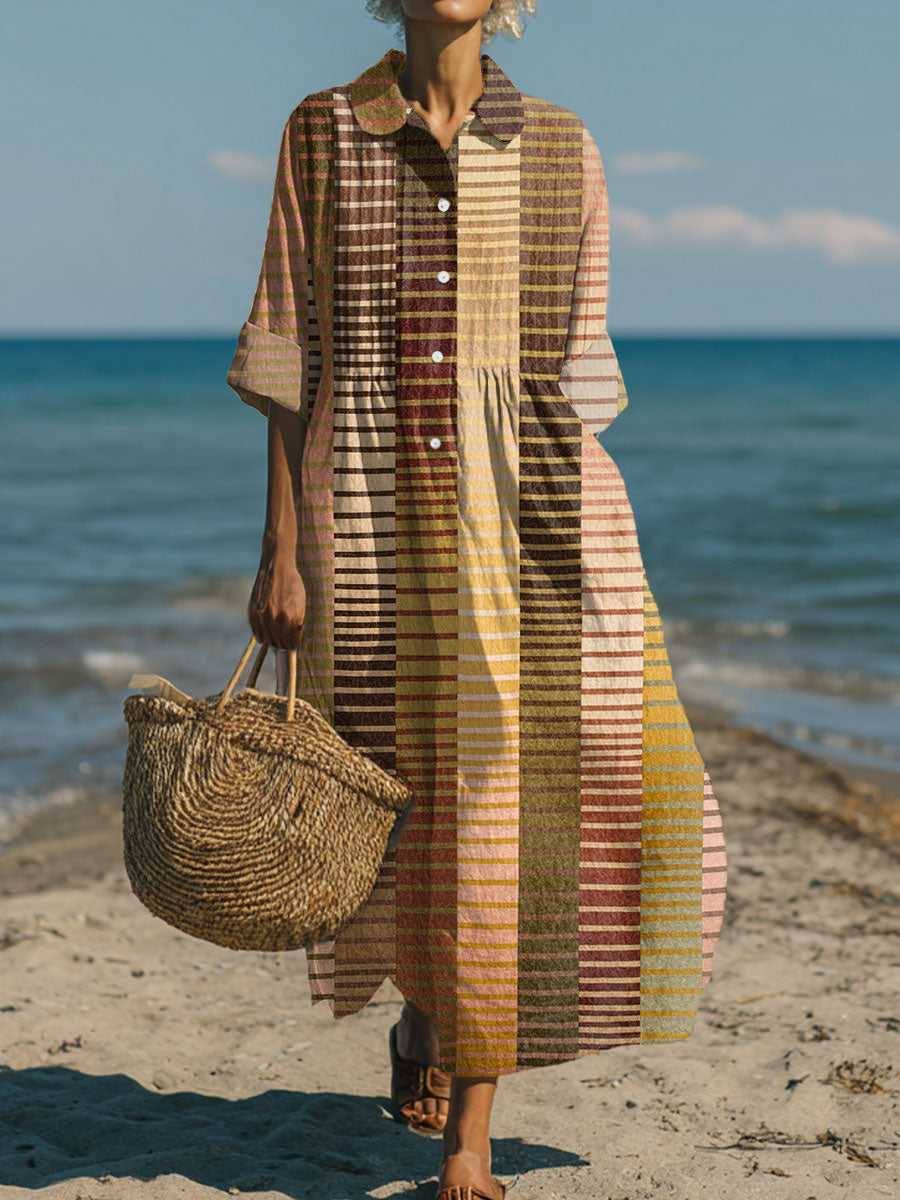 Women's Vintage Abstract Geometry Art Print Pleated Casual Dress