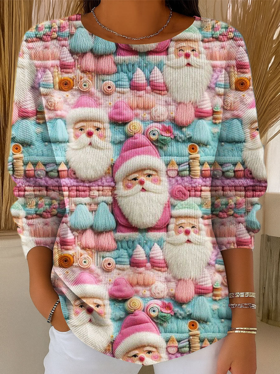 Women's Beautiful Colorful Santa Claus Painting Art Print Casual Pullover Sweater