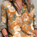 Women's Vintage Beautiful Large Flower Painting Art Print Casual Cotton And Linen Shirt