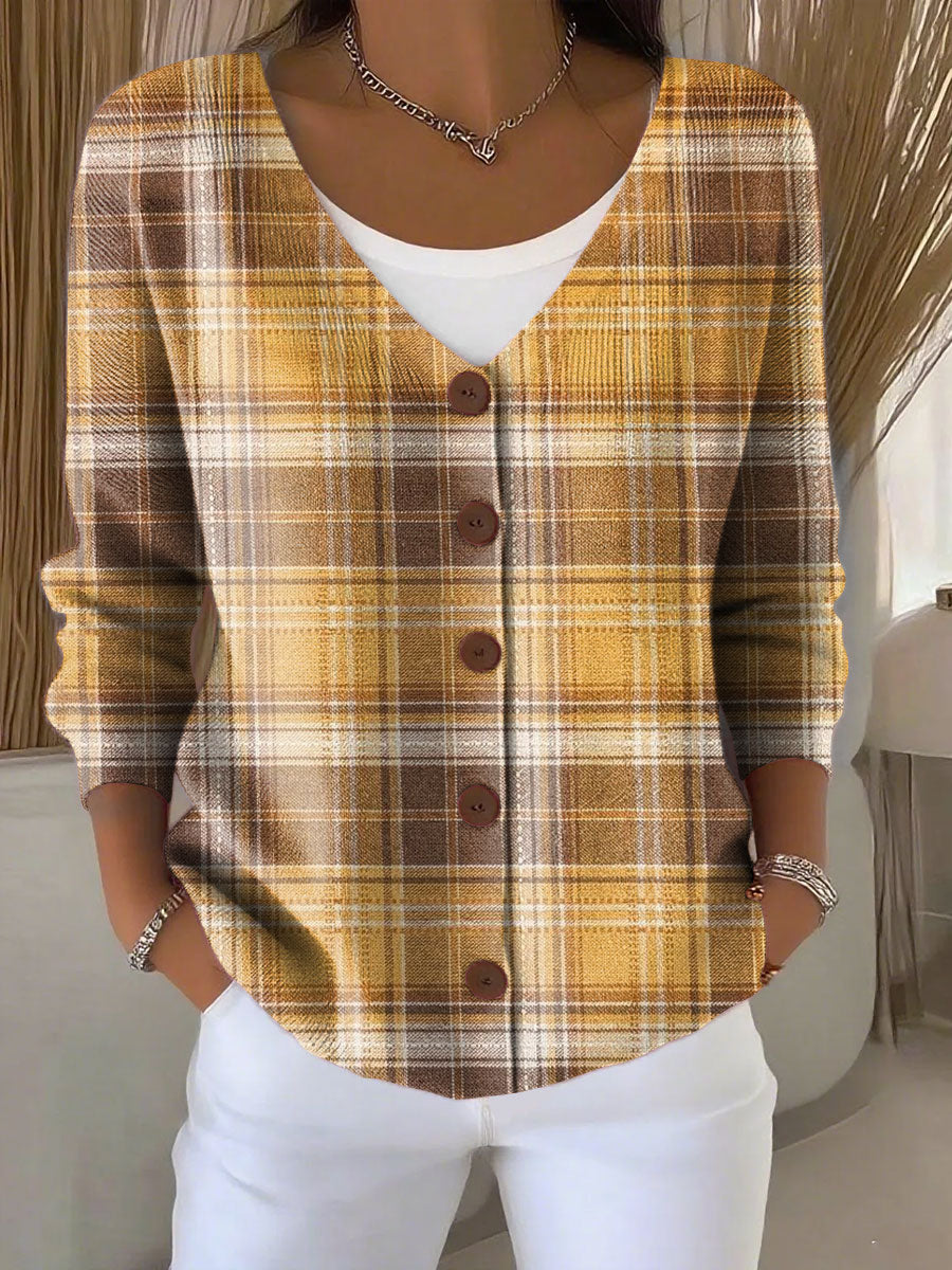 retro-plaid-pattern-print-buttoned-v-neck-cardigan-sweater-ihzk