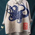 Women's Octopus  Art Print Casual Cotton And Linen Shirt