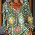 Women's Beautiful Vintage Diverse Geometric Pattern Art Print Casual Pullover Sweater
