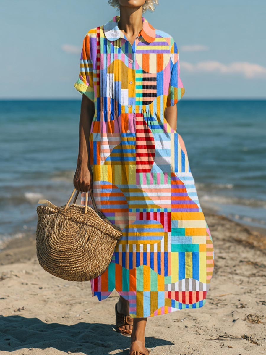 Women's Geometric Pattern Art Print Cotton Dress