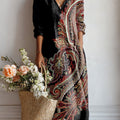 Women's Vintage Flower Art Printed Linen Pocket Dress