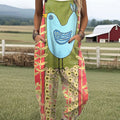 Women's  Funny Chick Art Print Casual 100% Cotton Wide Leg Jumpsuit