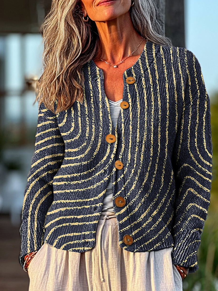 vintage-circular-stripe-painting-art-print-buttoned-cardigan-sweater