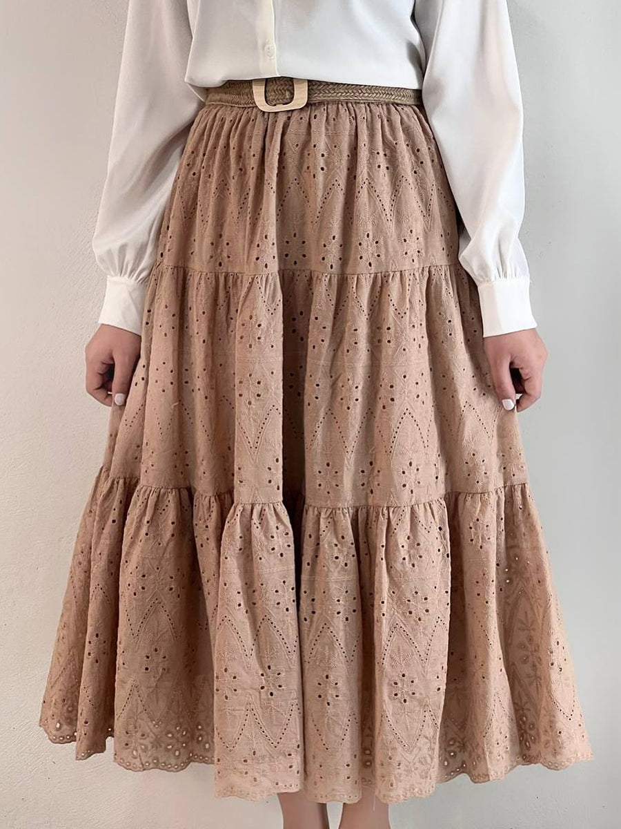 Women's Lace Embroidery Cotton Elastic Waist Skirt