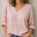 Women's V-neck Long-sleeve Casual Loose Waffle-knit Cotton Top