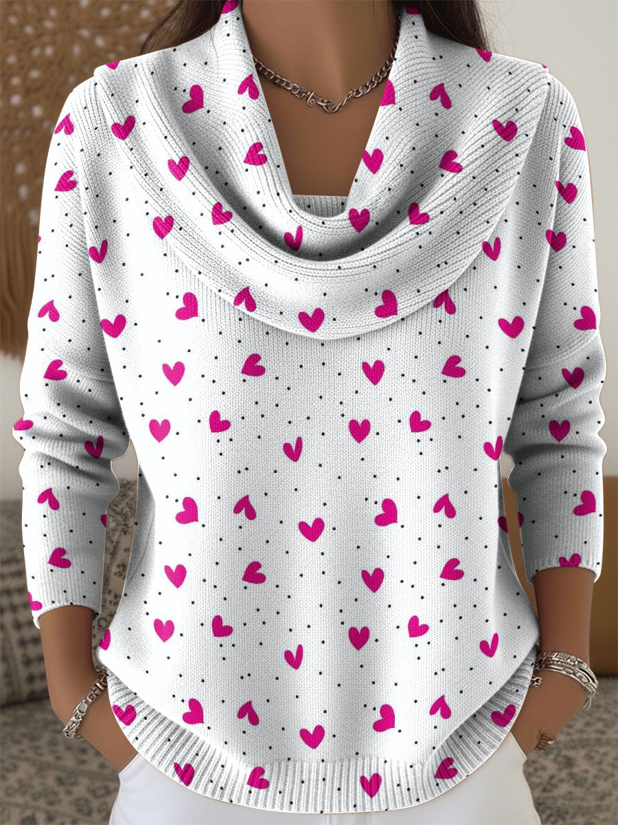 Heart-shaped Decorative Pattern Women's Casual Swing Collar Long Sleeve Sweater