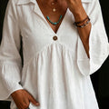 Women's Lapel V Collar Ruffle Sleeves Cotton Top