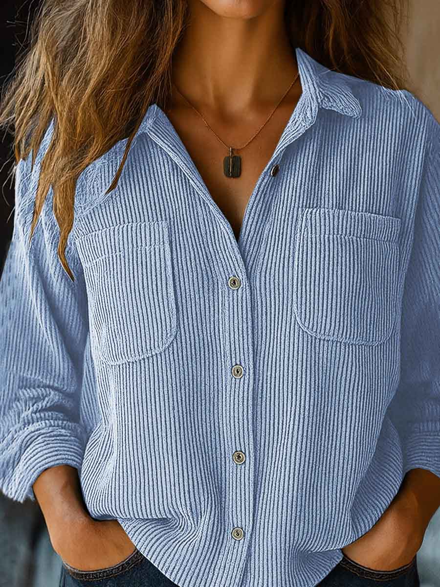 Women's Solid Lapel Long Sleeve Casual Knit Shirt