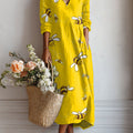 Women's Vintage Bee Art Print Linen Pocket Tunic Dress